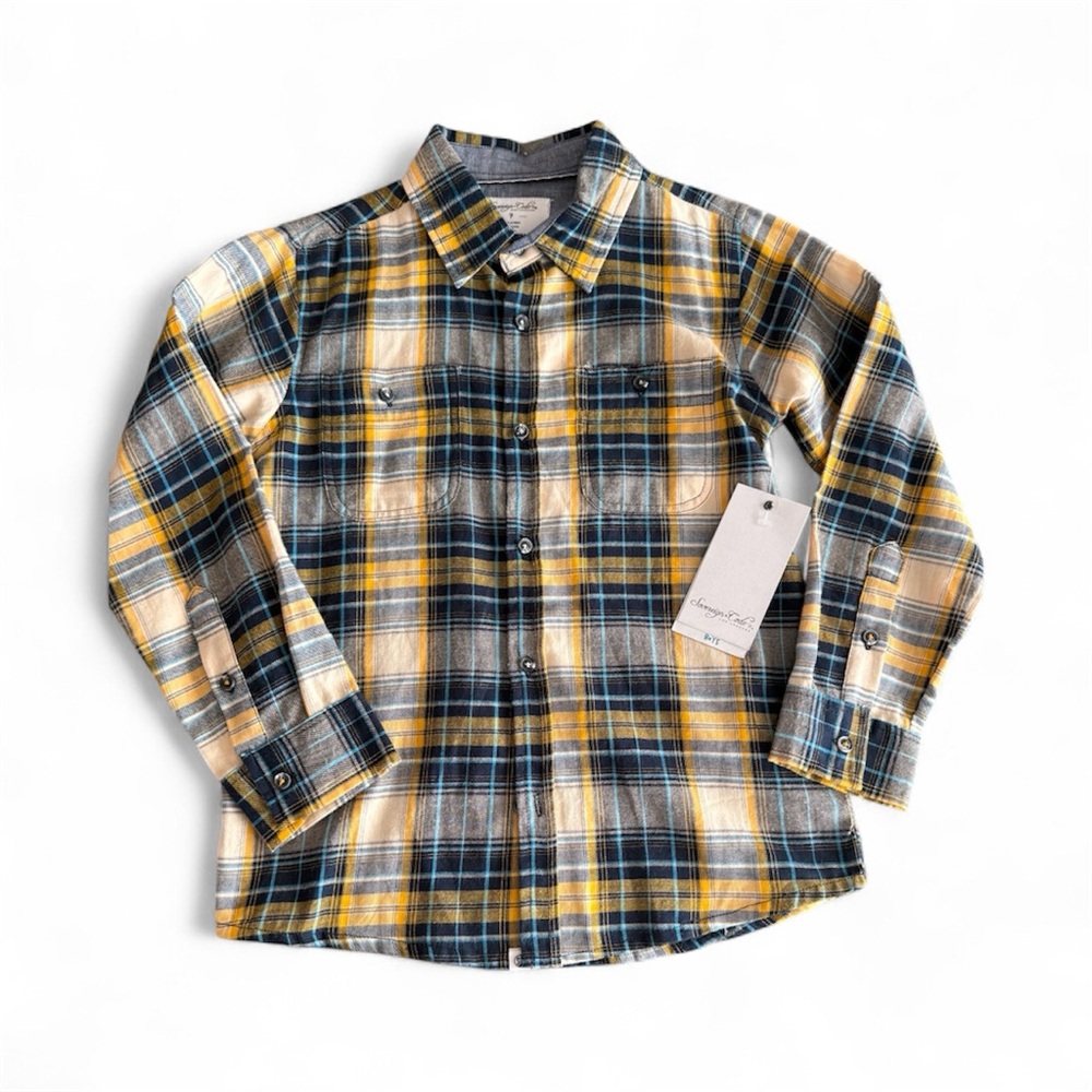 Sovereign Code Plaid Button Down Shirt in Yellow and Blue. Size 7